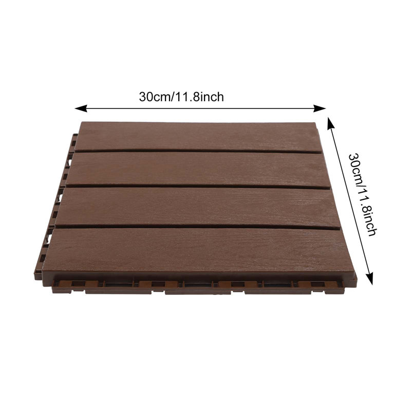 Paquet de 12 tuiles de terrasse emboîtables en PP de 12 po x 12 po avec surface en grain de bois antidérapant brun
