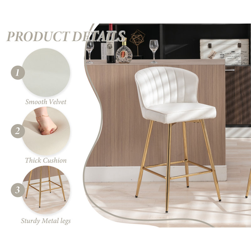Upholstered Bar Stool, White