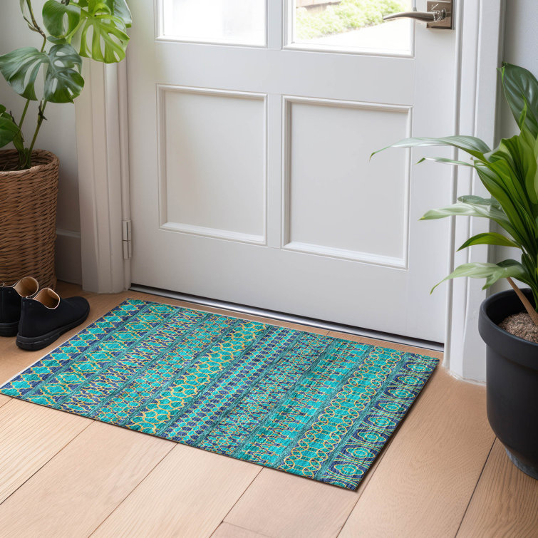 Tapis bleu sarcelle lavable à la machine Premium Prisco