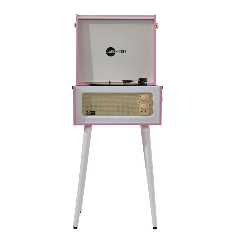 Pink and White 3-Speed Bluetooth Record Player with Built-in Speakers
