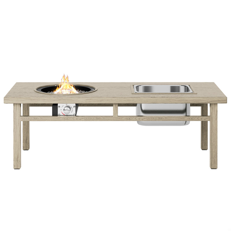Table basse 3-en-1 avec seau à glace et foyer