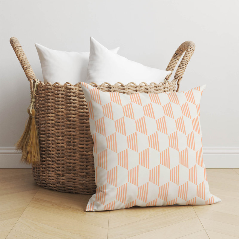 Coussin Hexaline, H 16 po x l 16 po, Pêche / géométrique orange