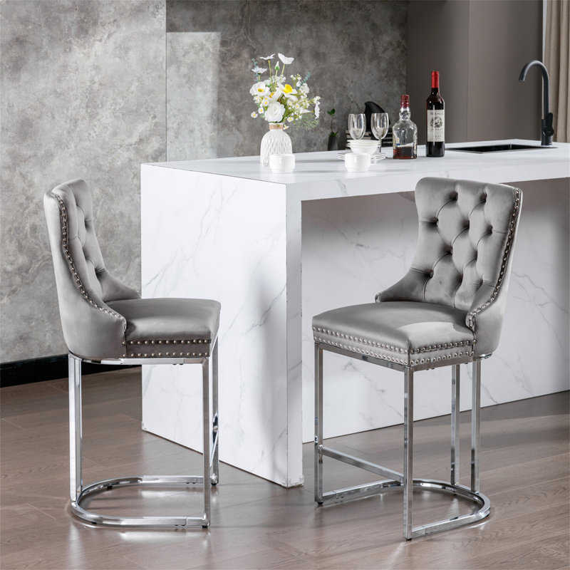 Ensemble de 2 tabourets de bar 26 po à hauteur de comptoir (sans table de salle à manger), Gris