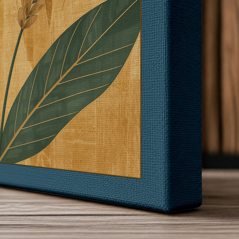 Golden Lotus Moon Botanical - Wrapped Canvas, 36x24 - 91.4 x 61.0 cm, Teal Border