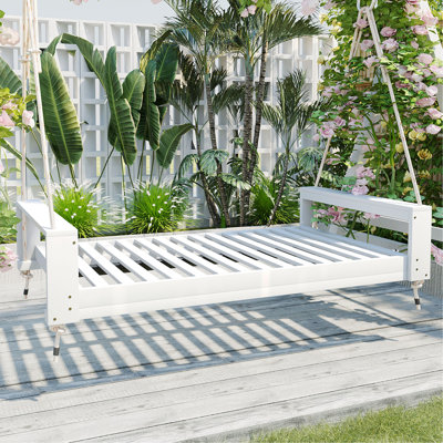 Ensemble de balançoires pour lit simple de véranda, structure de patio en bois d'acacia avec cordes en chanvre pour le jardin, la cour arrière