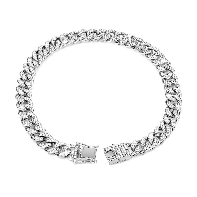 Collier avec strass cubain et collier pour chien, 9,8 pouces, Argent