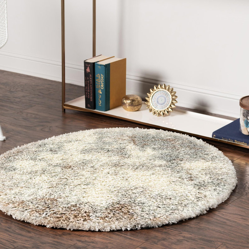 Round  Abstract Machine Made 8' Polypropylene Area Rug in Gray/Ivory/Brown, Round 4'1"