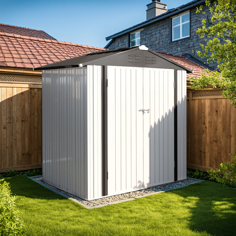 Outdoor 6 ft. W x 4 ft. D Metal Storage Shed, White/Gray