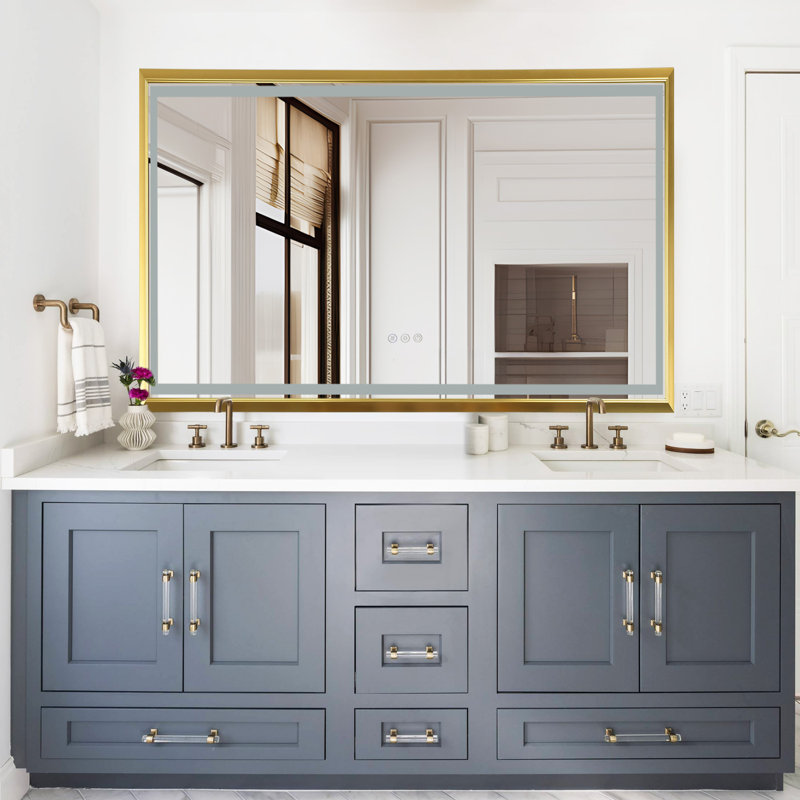 Miroir de salle de bain à cadre en aluminium brossé doré, 48 po x 72 po