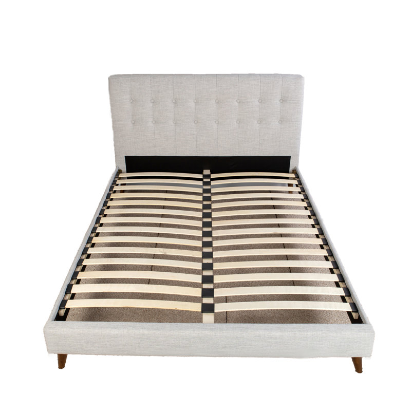 Grand lit tapissier avec 2 tables de chevet, couleur pierre, 100%, table de chevet noyer tentant, chambre à coucher beige intrigante, éclat
