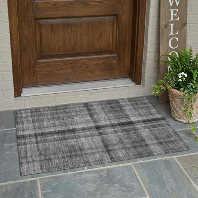 2' X 3' Gray Plaid Washable Non Skid Indoor Outdoor Area Rug
