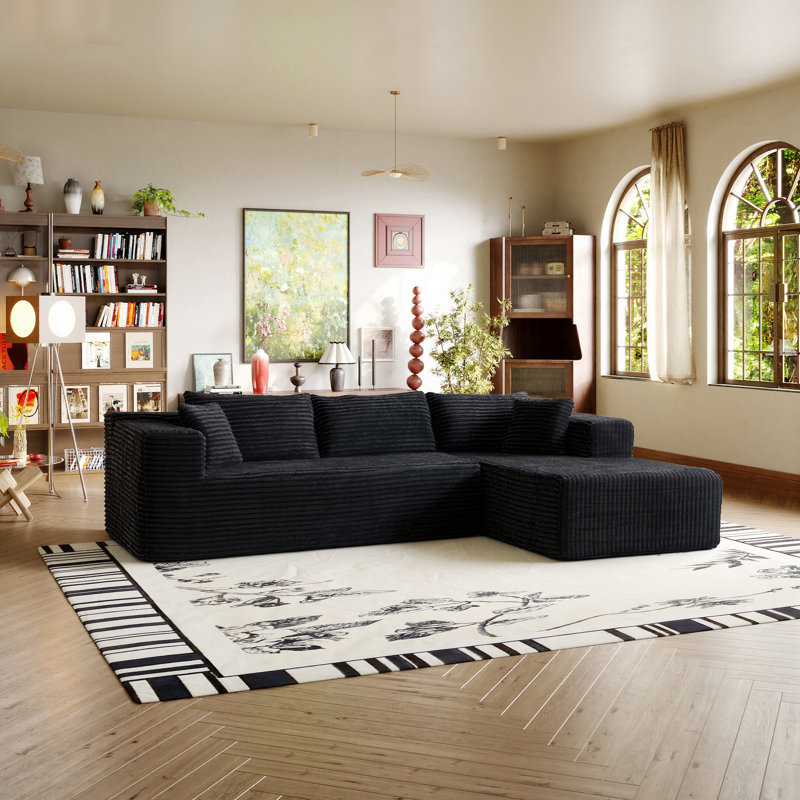 Canapé modulaire rembourré moderne avec méridienne et coussins assortis - Tissu texturé doux, sièges profonds et coussins moelleux, pour les salons contemporains