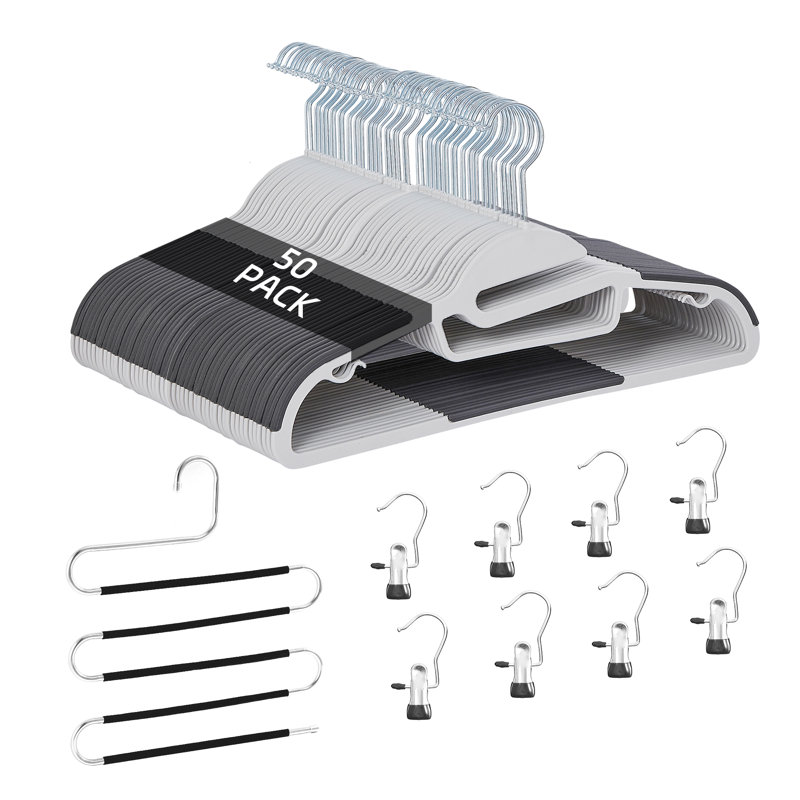 Cintres en plastique avec pinces Meaha, 50, gris