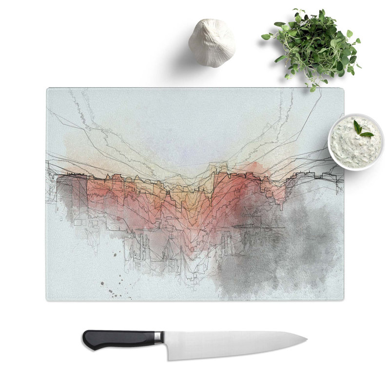 Tempered Glass Beijing Skyline at Sunset Chopping Board, 39 cm W x 28.5 cm L