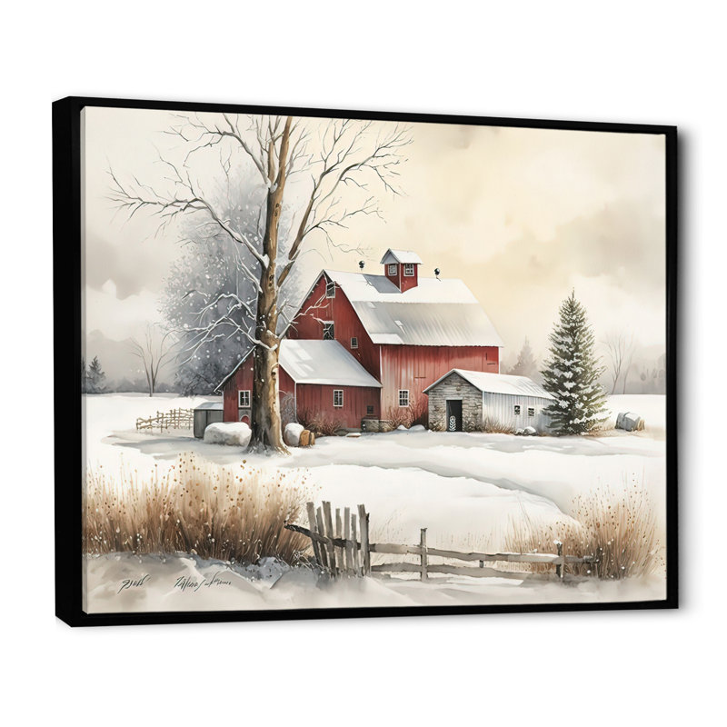 «Yellow Church pendant l'hiver II», art mural paysage religieux, Cadre flottant noir, H 16 po x l 32 po x P 1 po