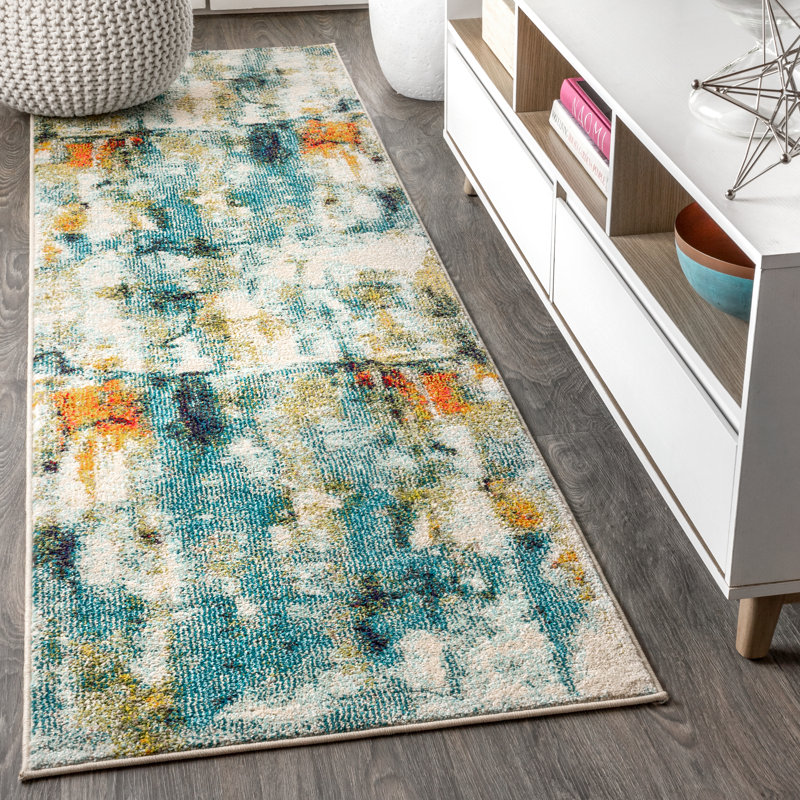 Tapis bleu / crème Lasley, Tapis de couloir 2 pi 3 po x 8 pi