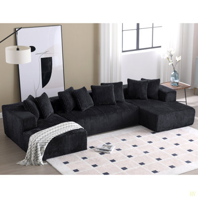 131'' Modular Sectional Couch, U-Shaped Sofa , Chaise Lounge, Striped Fabric,Upholste 4 Seater Couch For Living Room, Bedroom, Free Combination Sofa (Corduroy)