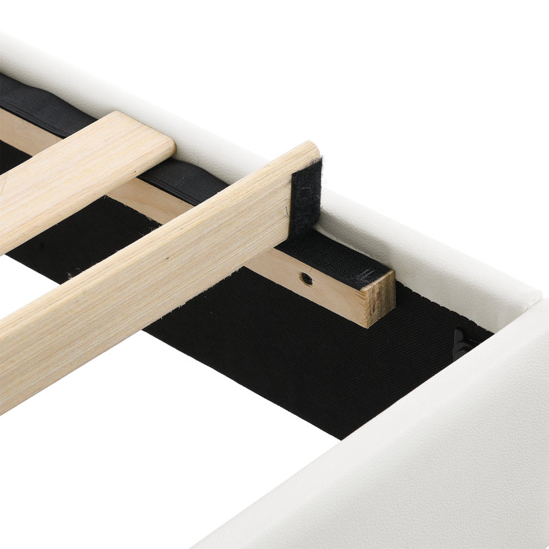  Structure de lit plateforme très grand avec tête de lit tapissier réglable - lattes de bois robustes et pied de support central (capacité de 600 lb), cuir synthétique imperméable, assemblage facile (30 minutes) pour la chambre à coucher