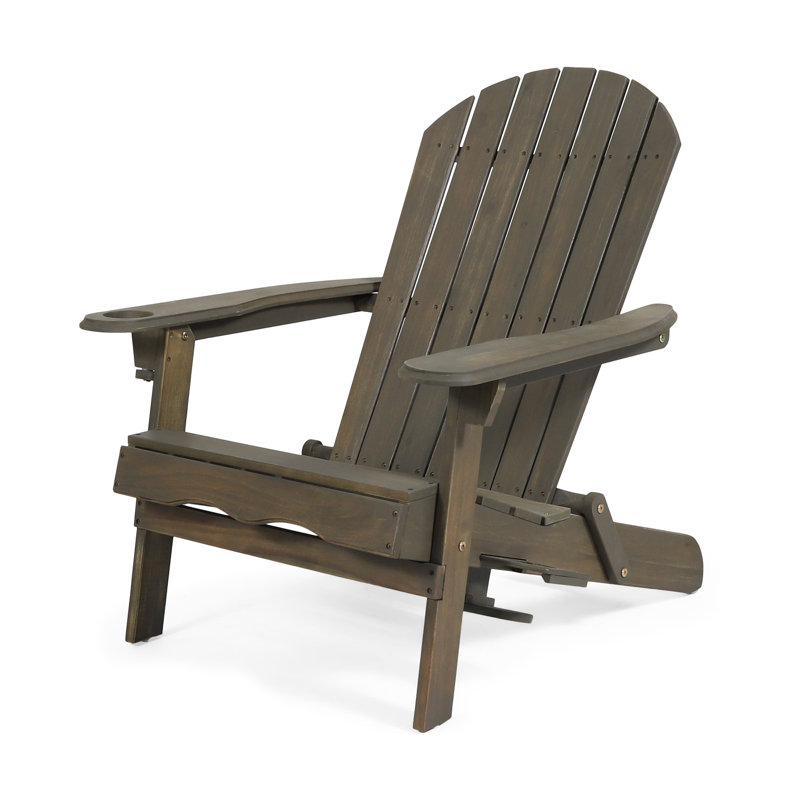 Grey Wood Chair With Cup Holders And Folding Function, Making Deck Patio More Enjoyable Spaces Holder, Creating A Peaceful Ambience