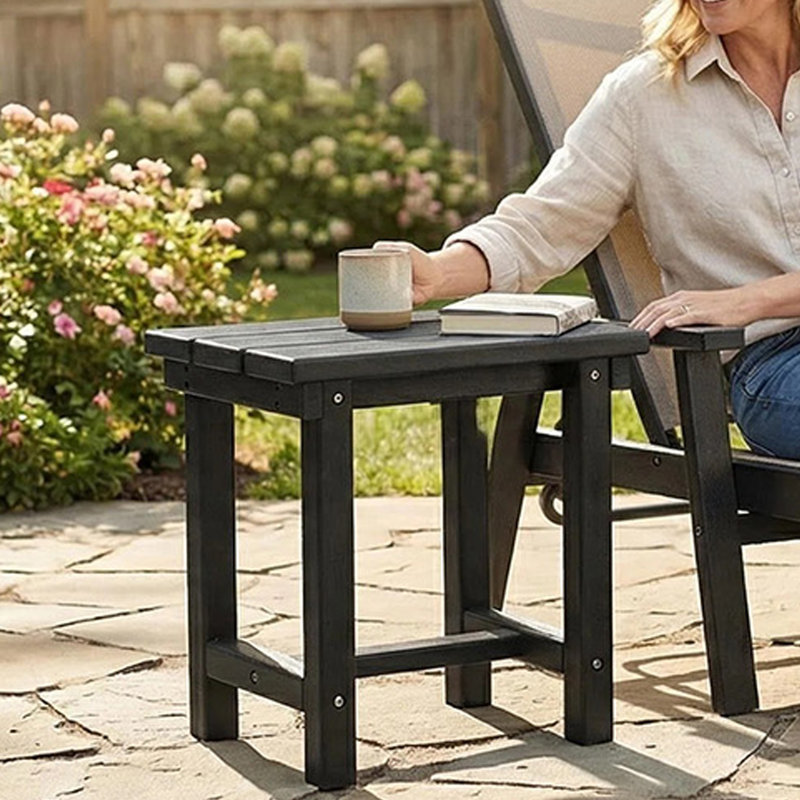 Outdoor All Weather Patio HDPE Side Table, Little Stool, Black
