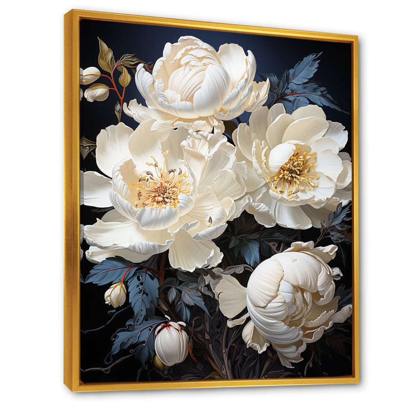 Beige Whispers Of Peony sur impression sur toile, Cadre flottant doré, H 20 po x l 12 po x P 1 po