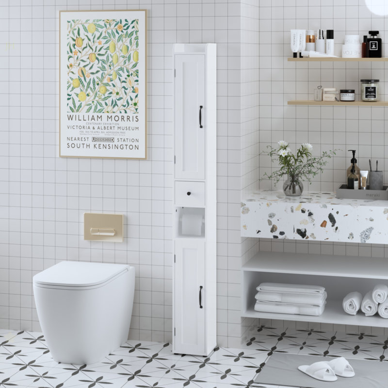67.51" Tall Bathroom Storage Cabinet With Adjustable Shelves,Slim 2 Doors Freestanding Cabinet With Anti-Tip, Open Compartments, For Home, Small Spaces, Bathroom,Kitchen, Living Room