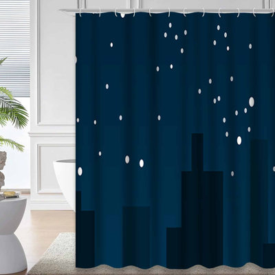 Starry Night Sky Stars City Fantasy Shower Curtain with 12 Hooks