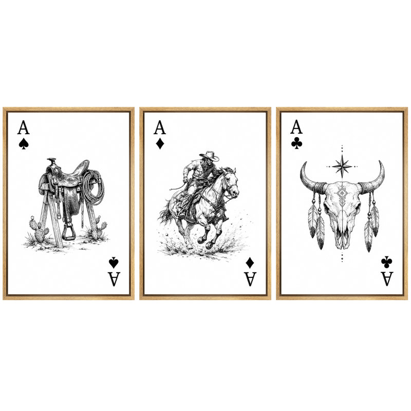 Western Cowboy, jeu de cartes, images de salon, estampe numérique sur toile encadrée, 3 pièces, H 36 po x l 72 po x P 1,5 po