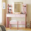 Meuble-lavabo de 55,9 po de hauteur avec miroir éclairé, ensemble de coiffeuse de maquillage avec prise de courant, 6 tablettes de rangement, 2 grands tiroirs et 3 lumières réglables à luminosité de couleur-2082956740