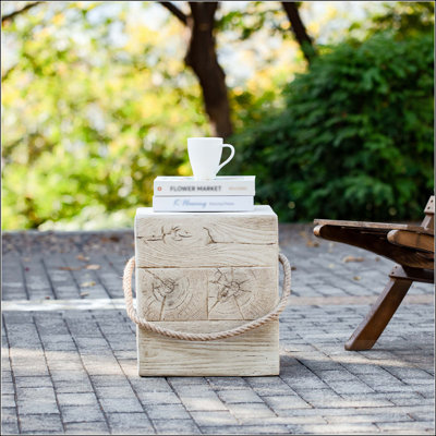 Wood-Grain Square MGO Side Table with Simulated Braided Cord