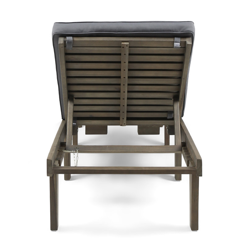 Gray Acacia Wood Outdoor Chaise Lounge with Cushions