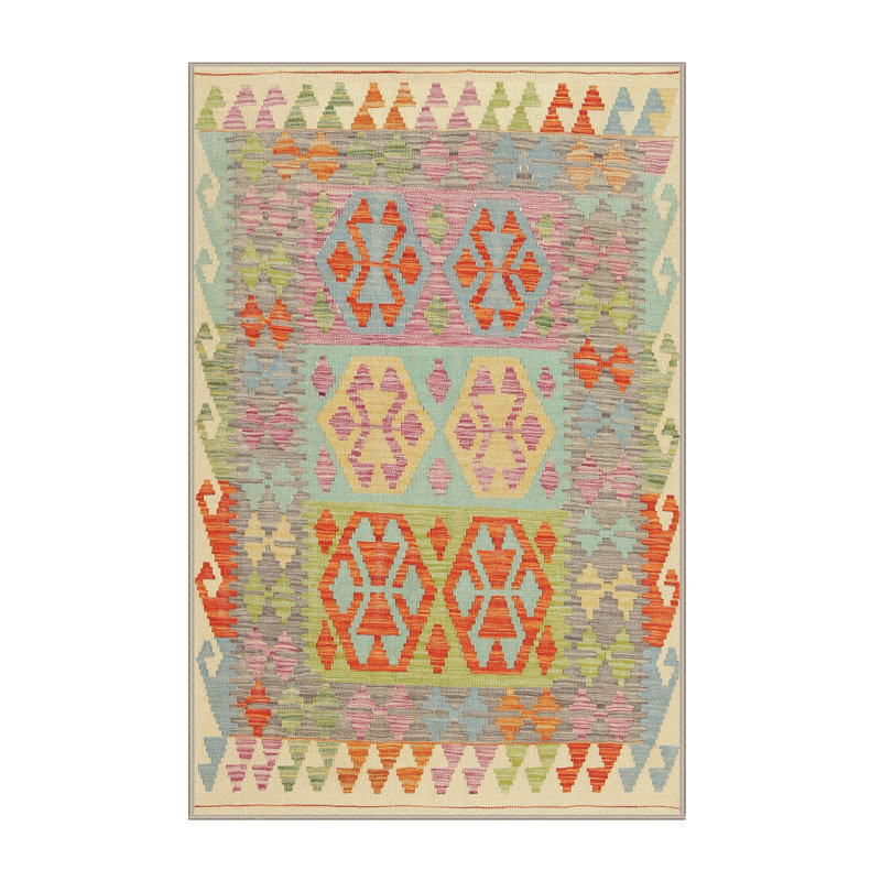 Tapis contemporain orange / vert mer, Rectangle 8 pi 0 po x 10 pi 0 po
