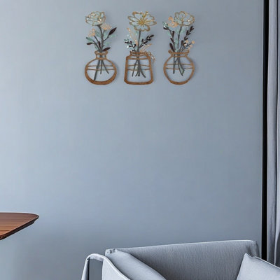 3 Pieces Metal Flowers Wall Arts -housewarming Gifts