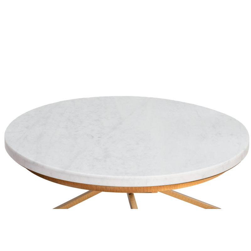 Vito 40" Round Coffee Table, 18" H x 33" L x 33" W, Carrera Marble/Gold