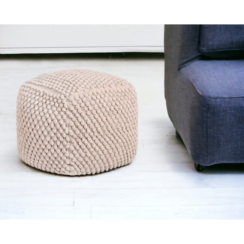 Aitana 18" Cotton Blend Pouf Ottoman, Ivory Cotton Blend