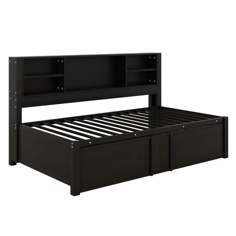 Twin Bed With Trundle And Storage Bookcase, Daybed Sofa Bed, Black