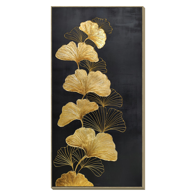 Art mural Opulent Golden Ginkgo Elegance, 30 po x 57 po, cadre doré