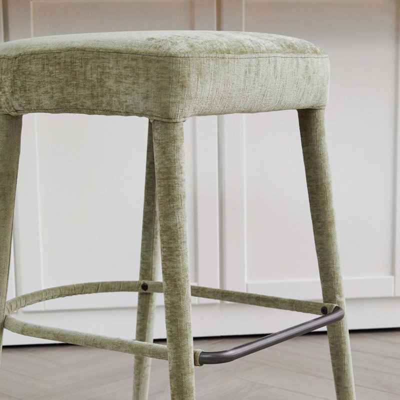 Tabouret de bar rembourré sans dossier avec siège rembourré et repose-pieds intégré, Vert
