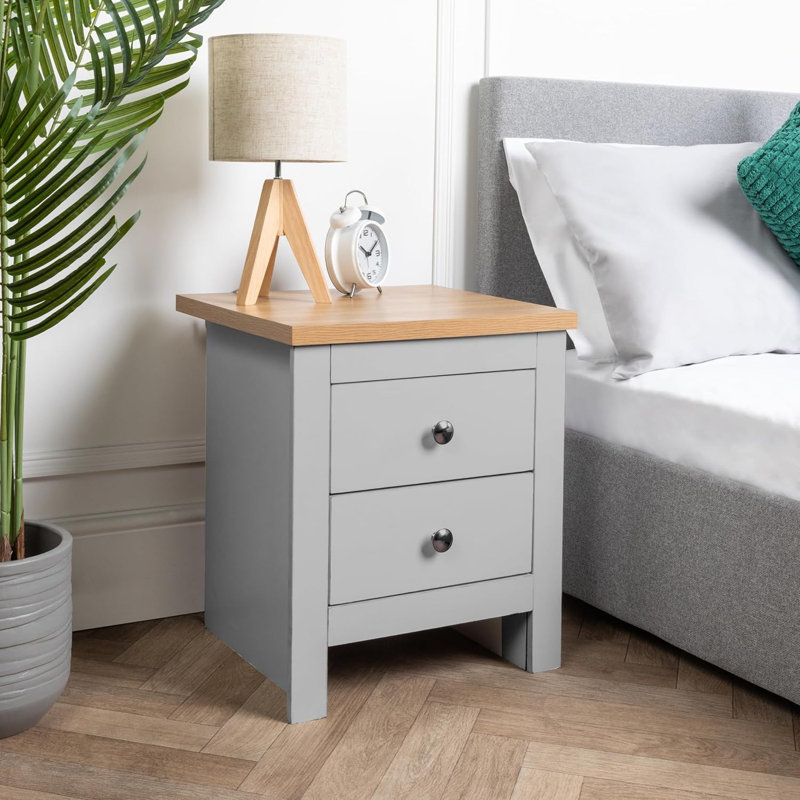 Pine Side Table 2 Drawer, Grey