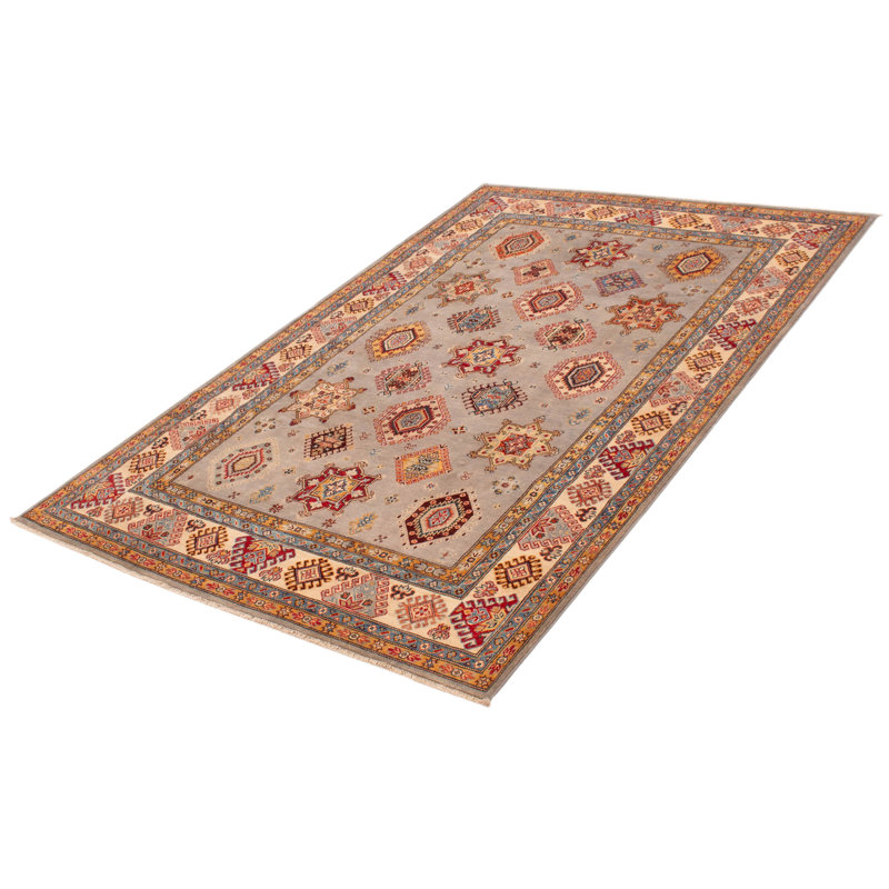 Tapis gris d'Uzbek Ghazni 6 pi 4 po x 9 pi 9 po