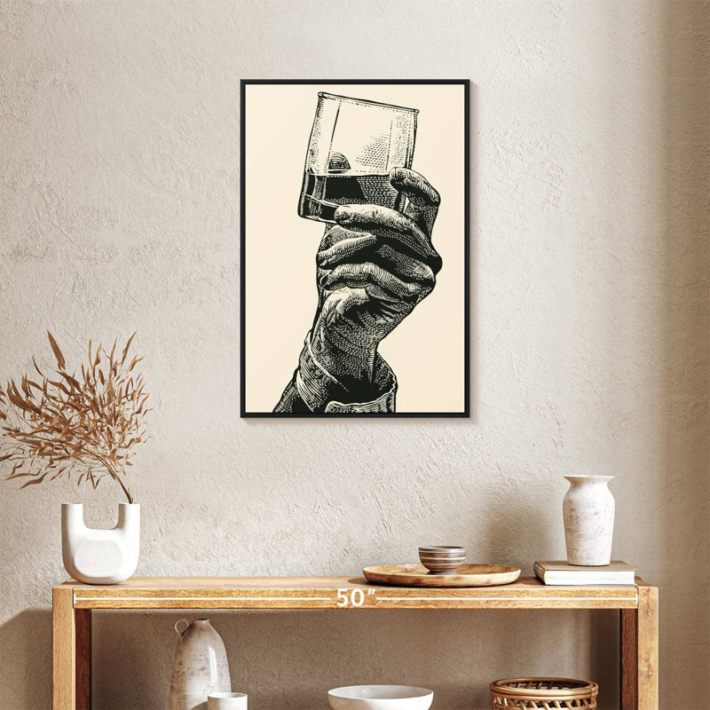 Whisky In Hand, Cadre flottant noir, 21 po x 31 po