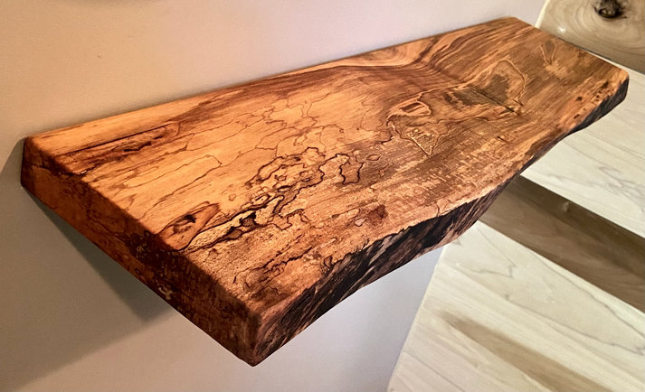 Custom Narrow Live Edge Spalted Maple Rustic Wood Floating Shelves|Ambrosia Maple Narrow Wood Wall Shelves