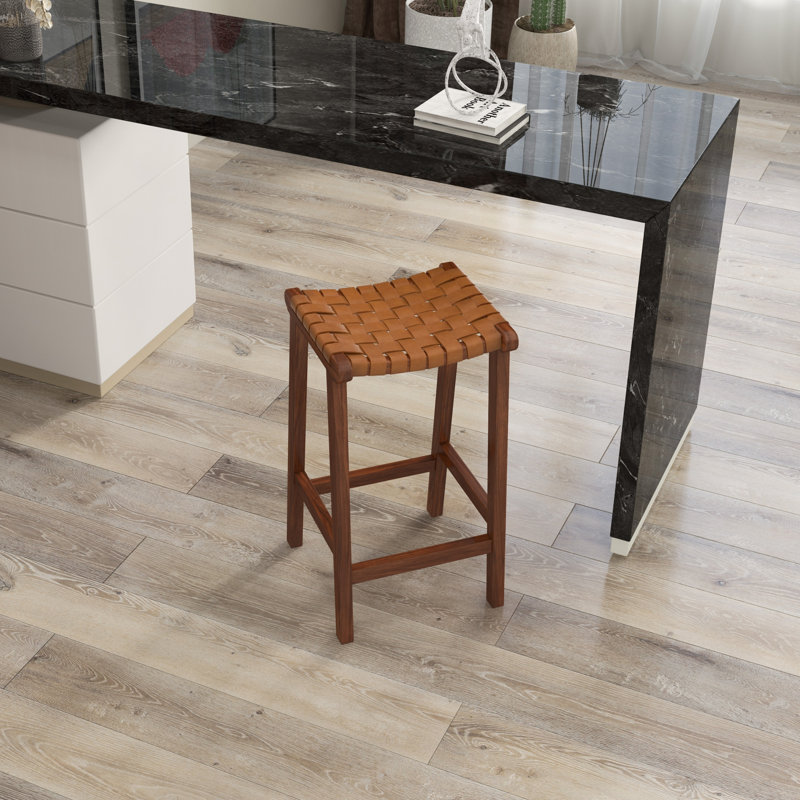 Tabouret de bar et de comptoir en cuir véritable Winnetka, Tabouret de comptoir (siège d'une hauteur de 24,5, Tanné