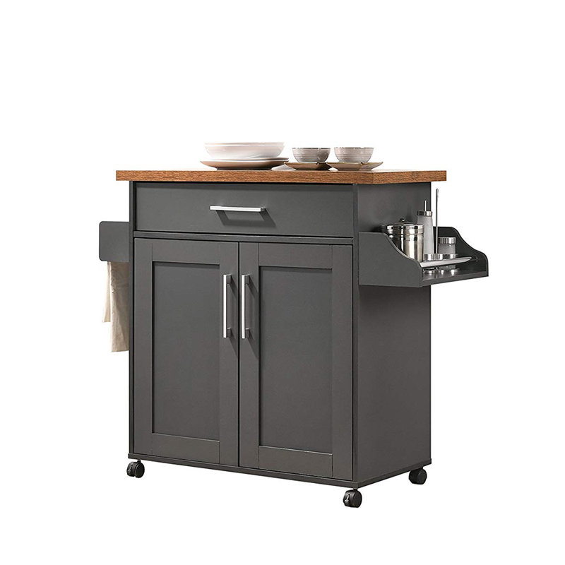 Poneto Wood Kitchen Cart, Gray-Oak, Oak