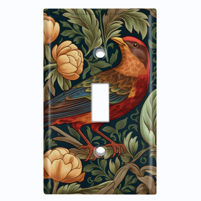 Couvercle de plaque d'interrupteur en métal; Bascule à 1 taille US standard - oiseau dans le feuillage