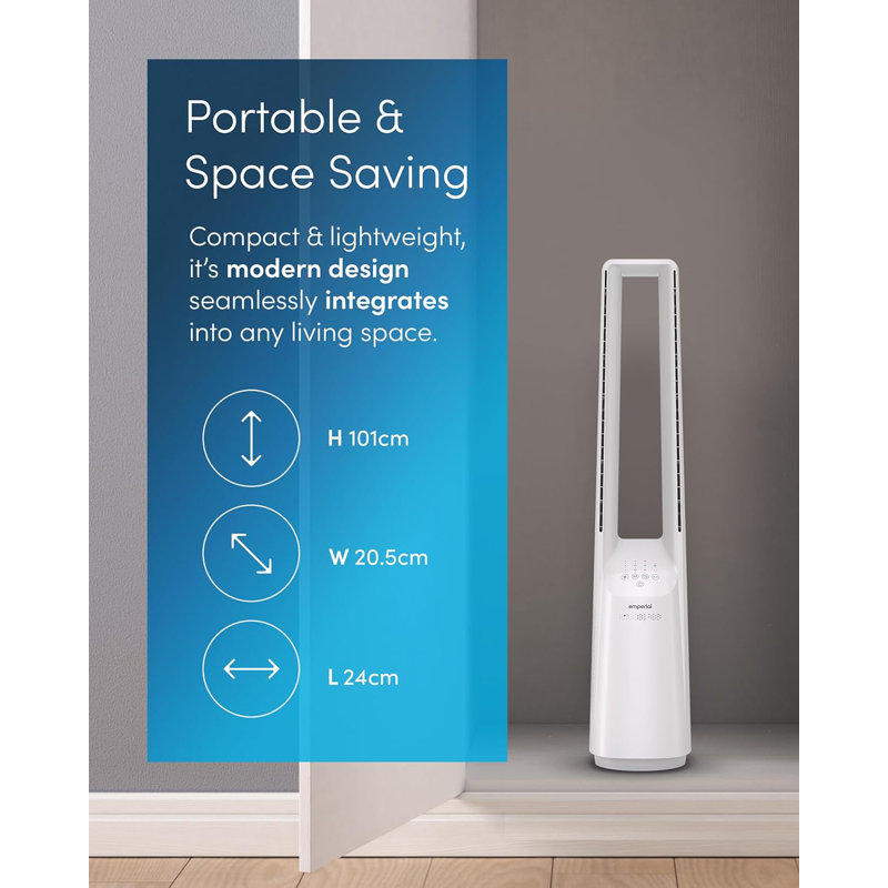 Emperial 40" Bladeless Tower Fan - Powerful Airflow, 5 Operating Modes, 6 Speeds & 60 Degree Oscillation with Remote Control