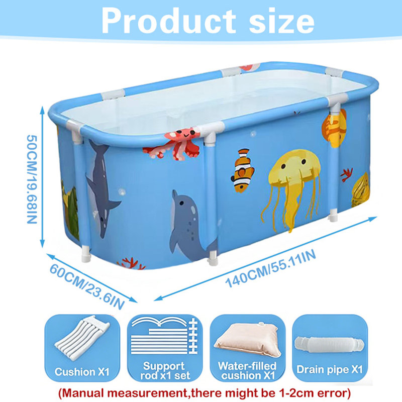Baignoire pliante portable pour animaux de compagnie, baignoire autoportante, bains d'eau chaude et froide, spa pour animaux de compagnie à domicile, bleu poulpe 140 x 60 x 50 cm