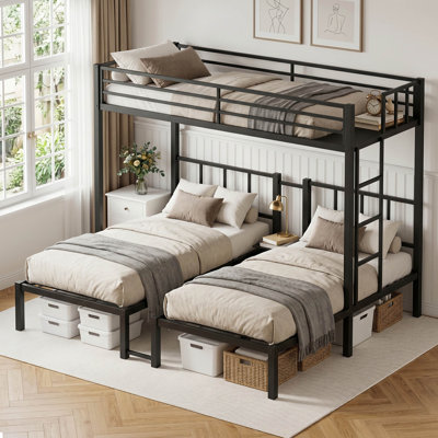 Twin Over Twin Over Twin Heavy-Duty Metal Triple Bunk Bed for Shared Rooms