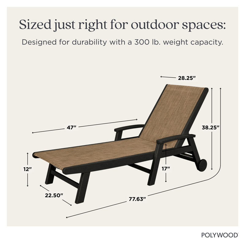 POLYWOOD Coastal Chaise with Wheels, Dune Burlap Revolution®, Mahogany
