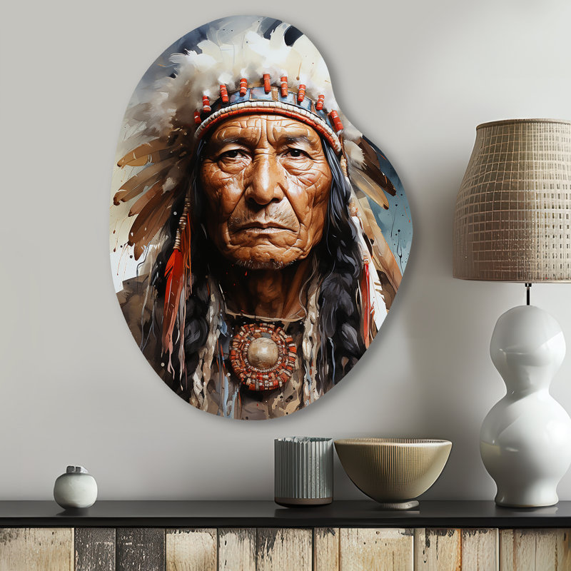 Huddleston Native Art Spirité Lakota Portrait - forme unique d'art amérindien, impression murale de sculpture en métal asymétrique